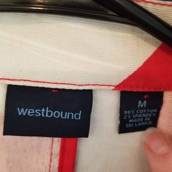 Westbound Sz M Red Floral Canvas Jacket Pockets 3/4 Sleeve Art to Wear Y2K - Picture 2 of 11